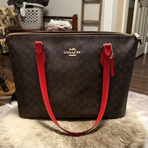 Coach Women’s Galley Tote Signature Brown and Red